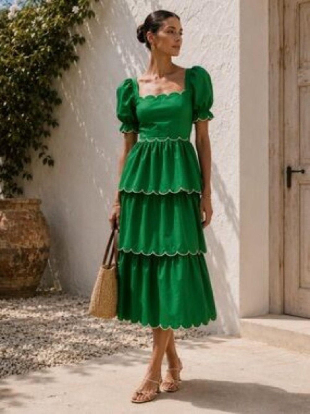 English Factory kelly green tiered maxi dress